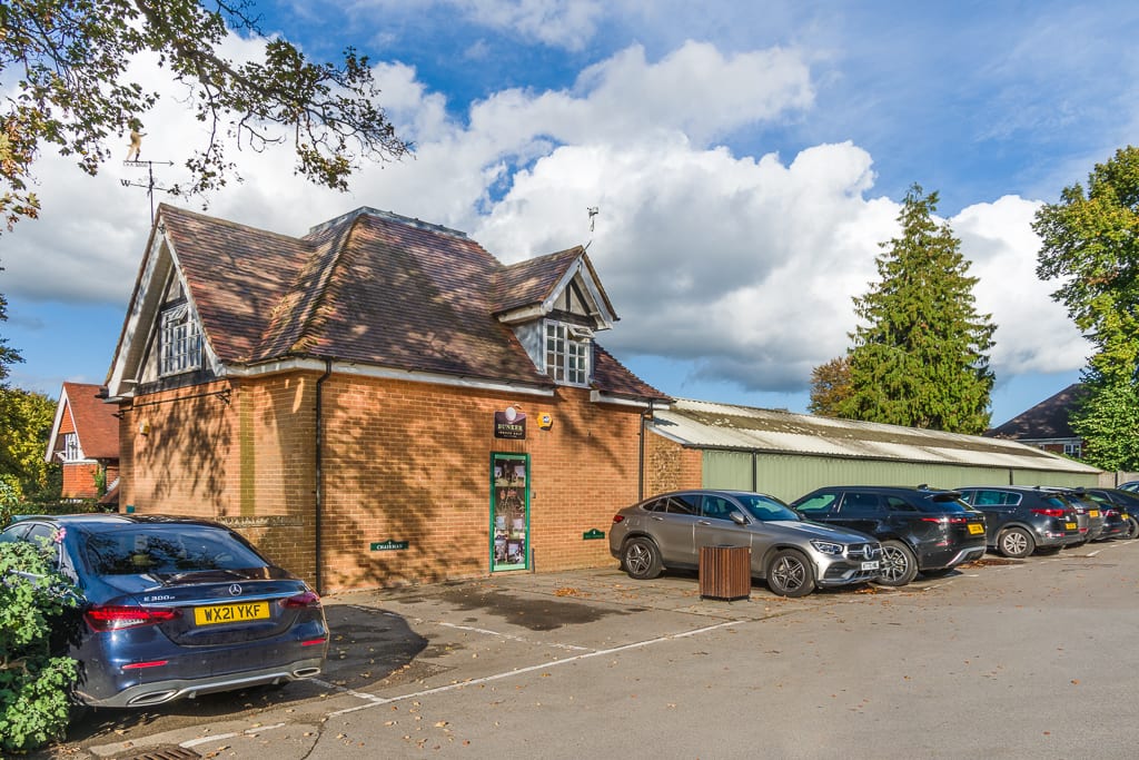Indoor golf centre building at Guildford Golf Club in England