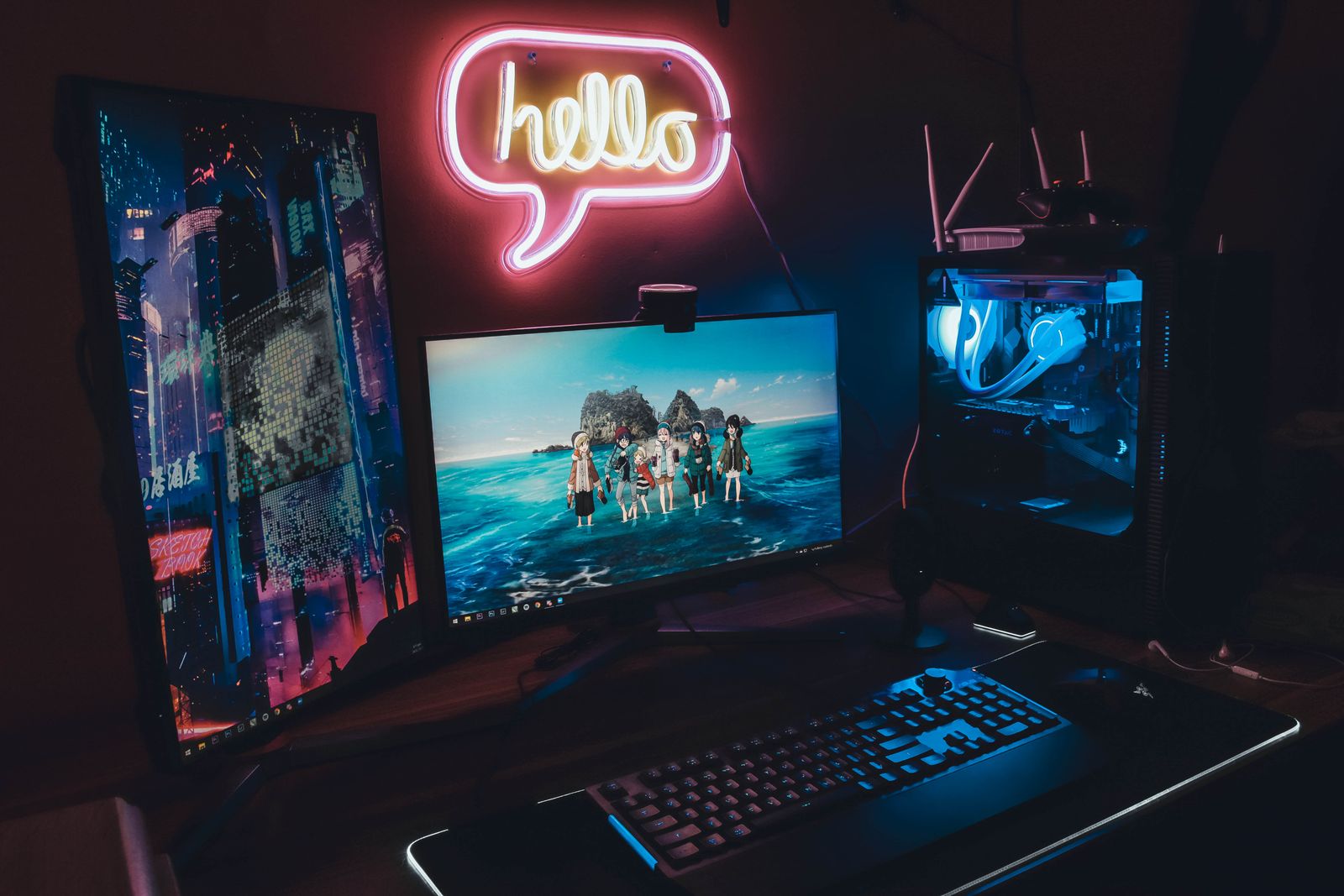 A gaming PC setup with dual monitors