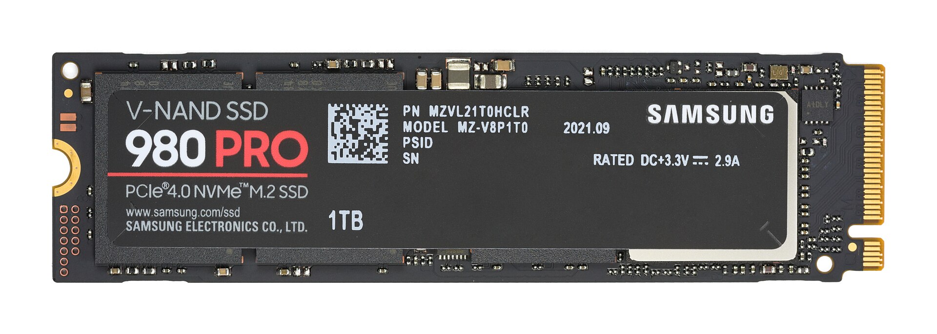 A 1TB NVMe SSD stick photographed top-down
