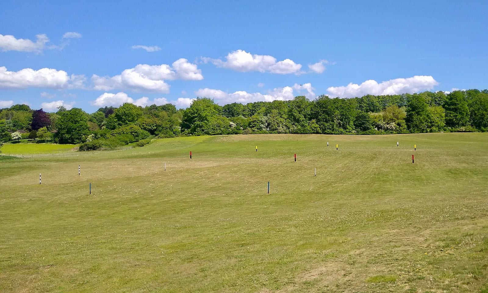 An outdoor driving range with practice bays and open turf